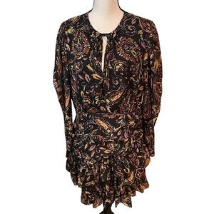 Aqua Metallic Dot Paisley Print Mini Dress Sz-XL